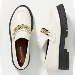 Anthropologie White Lug Sole Platform Loafers Sz 8